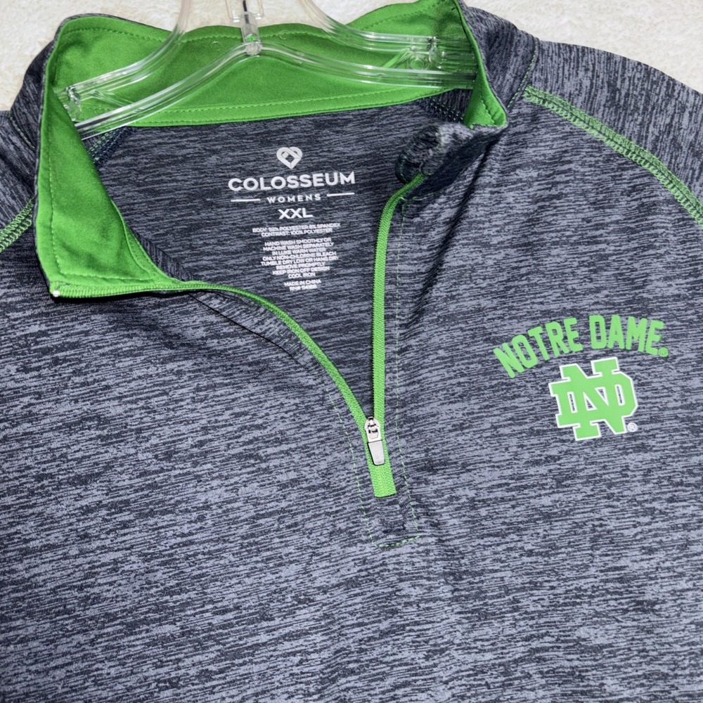Notre Dame Colosseum Women's XXL Quarter Zip Pullover Gray Green Stitch Fan Gear